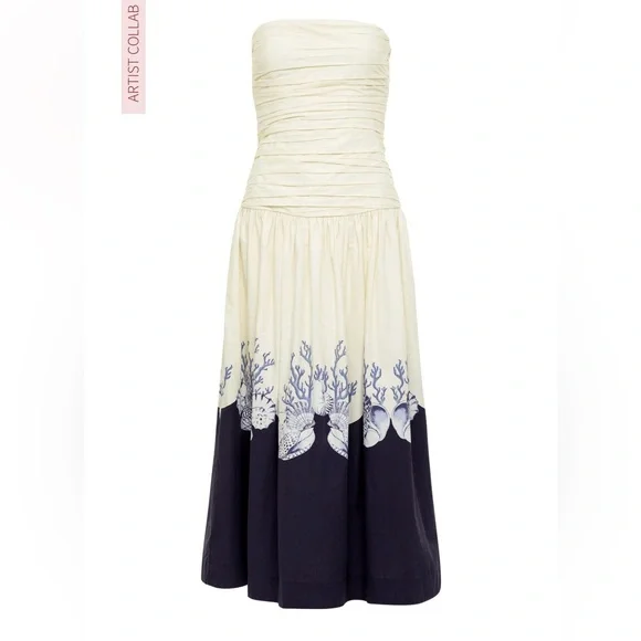 Carolina K Malla Strapless Drop-Waist Midi Dress - New with Tags - Picture 2 of 8